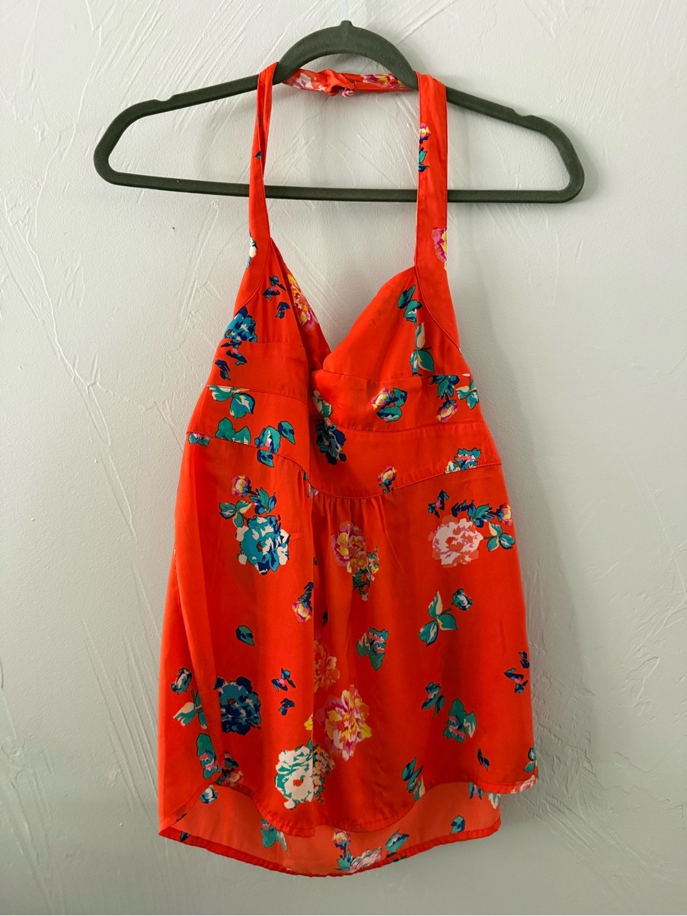 American Eagle Bright Red Floral Halter Tank Top Size Medium Boho